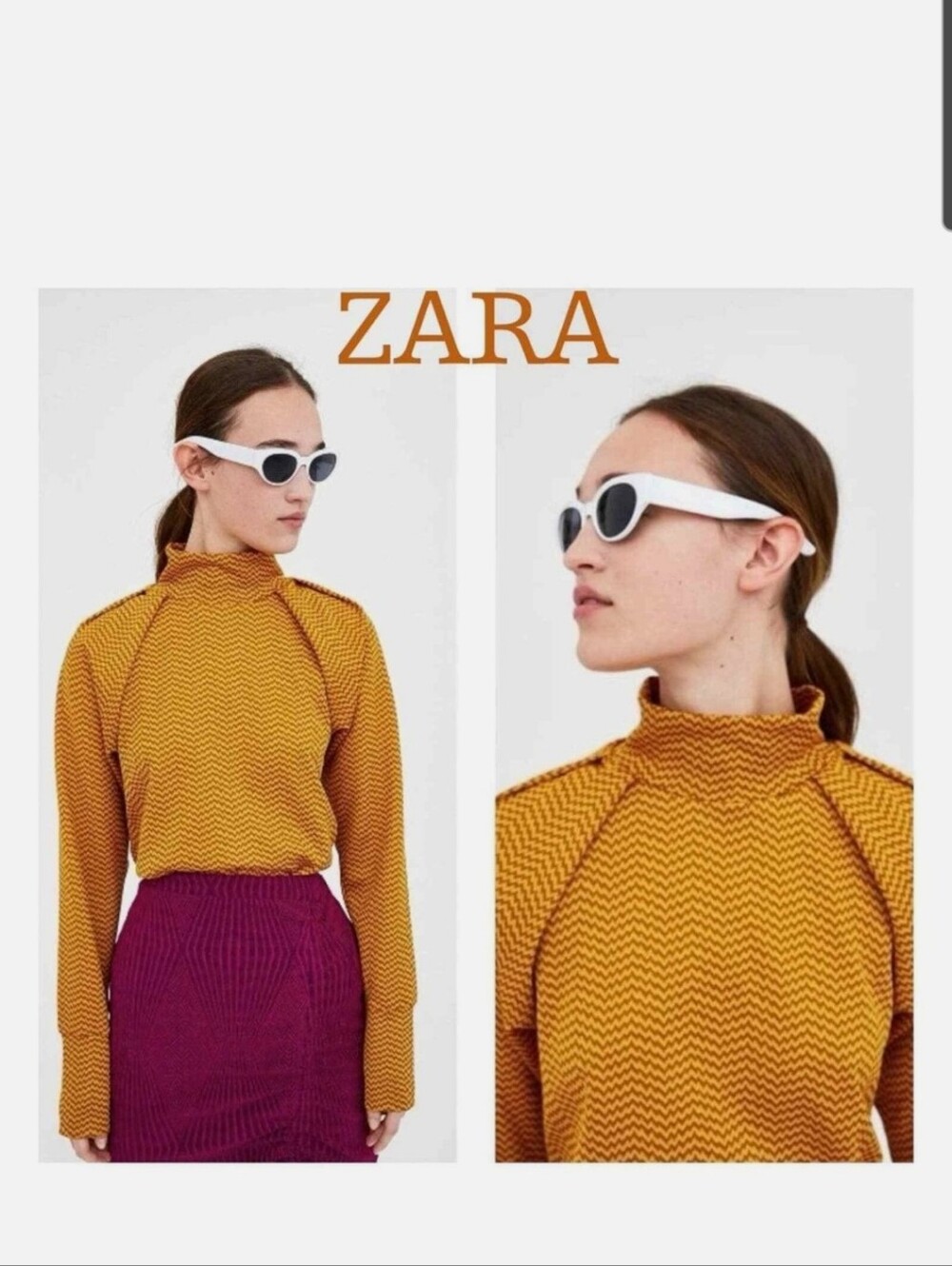 ZARA Mustard Textured Mock Neck Top